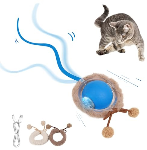 Pet Prime Interactive Cat Ball Toy USB Rechargeable Automatic Moving Toy with 3 Motion Modes & Bird Chirping Indoor Play for Cats with Led Light (Blue)