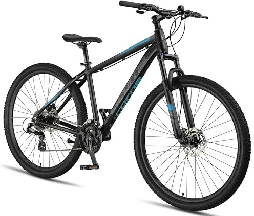 Licorne Bike Diamond Plus - Mountain bike Shimano a 24 marce, freni a disco idraulici, forcella ammortizzabile, sgancio rapido anteriore e posteriore (nero/blu, 27,5 pollici)