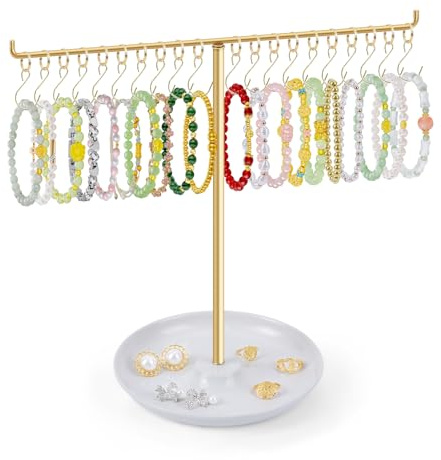OAOLEER Bracelet Holder Display, Gold Jewelry Holder with 20 Movable Hooks Bracelet Stand Organizer, Jewelry Display Stand for Necklaces Bangles