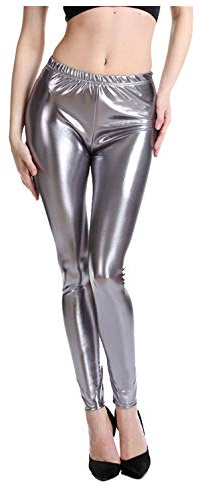 Lackleggings dam glänsande sexiga konstläderbyxor dam stretch glitter leggings silver läderbyxor eleganta glansiga leggings hög midja läderleggings karneval paljettbyxor tajta glitterleggings, silver