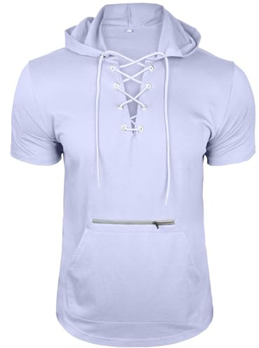 MakingDa Atletisk kortärmad huvtröja för män, moderiktig tränings- och gympullover, huvtröja, knapp, muskelpassform, somrig sweatshirt, lätt, hiphop, löpning, boxning, vandring, sport, tröja