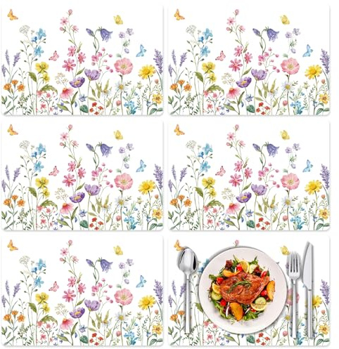 Blommor fjäril vår bordstabletter, bordstabletter tvättbara set om 6, blommor gräs bordstabletter bordstabletter bordstabletter halkfria värmebeständiga, dekor för kök matbord semester fest bröllop 40