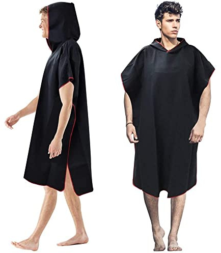 BUZIFU Poncho Surf Poncho ad Asciugamano in Microfibra Accappatoio Poncho da Surf 88 * 150CM Poncho Surf Asciugatura Rapida Poncho Fasciatoio con Cappuccio per Nuoto Surf Spiagge Doccia Viaggio, Nero