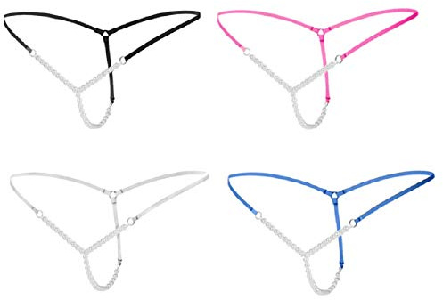 Kissa Micro String élastiques avec Perles Taille Unique Lingerie Femme Sexy (Noir)