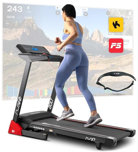 Hop-Sport Bolt Elektrisches Laufband für Zuhause mit Steigung, klappbar, LCD-Display, Bluetooth, Tablet-/Smartphonehalter, bis 14 km/h, 130 kg Max. Belastbarkeit