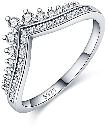 KUNSIR 925 Sterling Silver Rings for Women Classic Cubic Zirconia Simple Fashion Promise Statement Anniversary Wedding Bands Engagement Rings Size 7-9