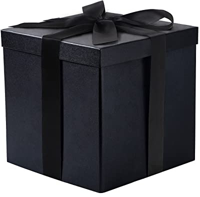 RUSPEPA Medium Birthday Gift Box with Lids, Ribbon and Tissue Paper, Collapsible Gift Box - 1 Pcs, 23 x 23 x 23 cm, Black
