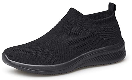 Vidbiv Men Casual Trainers Walking Shoes - Breathable Slip-on Lightweight Comfortable Tennis Mesh Sneakers Black a