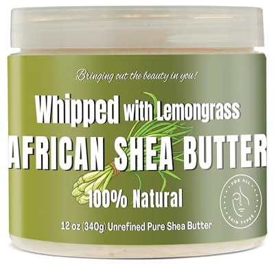 RA COSMETICS Whipped Shea Butter with Lemongrass Extract – 100% Unrefined Shea Body Butter from Ghana – Moisturizes Skin, Nourishes & Conditions Hair – Softens and Smooths Lips, Hands & Feet – 12oz