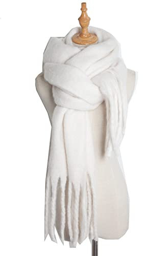 HGJH Strickschal Damen,Einfarbiger Quastenschal Für Damen, Modeschal, Wild, Elegant, Gebürstet, Cremefarben, Breitenschal, Elegant, Dick, Trend, Weihnachtsschals Für Damen, Warmer Schal