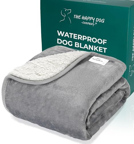 100% Waterproof Dog Blankets for Small & Medium Dogs – Soft Fleece, Washable Pet Throw for Sofa, Car & Furniture Protection, Soft Fluffy Reversible Blanket, 75x100cm, Grey/White