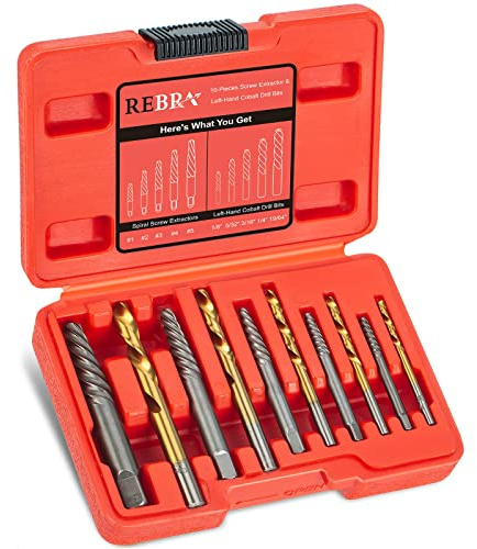 Screw Extractor Set, 37# Cr-Mo & 6542 HSS Steel Cobalt Left-Hand Drill Bit, Easy Out Broken Bolt Remover Reverse, Ez Out Stripped, Rounded-Off, Damaged Bolts, Screws&Studs Removal Tool (10-Pieces)
