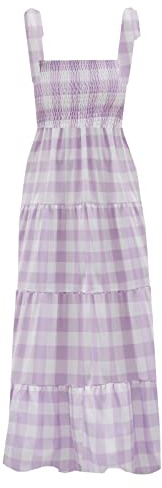 kinstell, Abito Estivo da Donna Bohémien, con Spalline Sottili, Scollo Quadrato, Volant, Casual, Morbido, Lungo, Adatto per Spiaggia e Feste, Plaid Viola., L