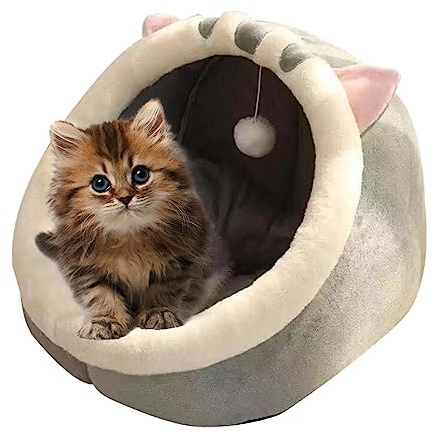 Rianpesn Casa del Gato - Cómodas Camas para Perros pequeños,Cueva Decorativa semicerrada para Mascotas con Juguete Colgante y algodón para Gatito Cachorro