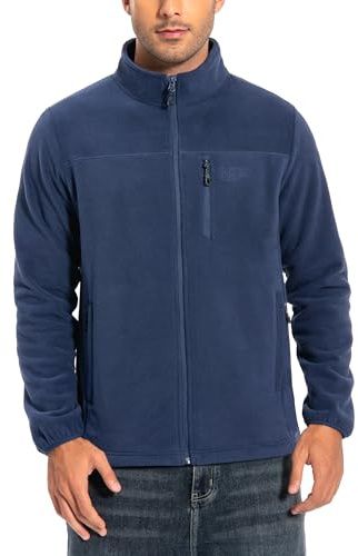 Pioneer Camp - Giacca in pile da uomo Full Zip Outdoor Polar, leggera, antivento, con cerniera, Blu scuro, XL