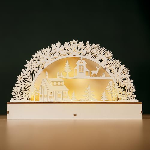 Marco Paul Interiors Christmas Candle Bridge Decoration White Wooden Village Scene Light Up Arch Xmas Christmas Decorations Room Decor Christmas Decorations Indoor Festive Home Decor Warm White LED