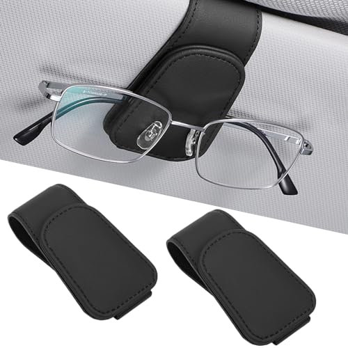 Kytpyi Soporte Gafas Coche, Portagafas para Coche, 2 Magnético Cuero Porta Gafas Coche para Parasol de Coche, Anti-rasguños Soporte para Gafas de Sol para Coche para Gafas Tarjeta Billete(Negro)