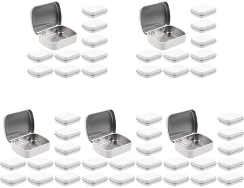 Tofficu 50 Pcs Mini Tin Boxes with Lids for Jewelry Storage, Small Candy Treat Boxes, Portable Metal Containers for Travel, Weddings, Birthdays, White Iron, 2.36 X 1.85 X 0.59 Inches