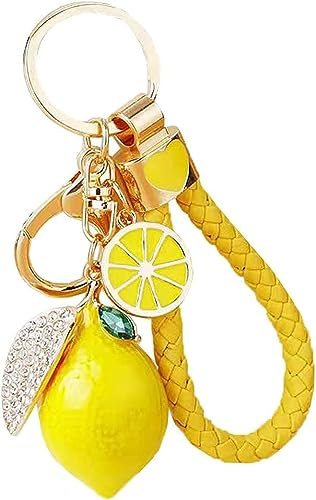 NISCAYA Süßer Zitronen-Schlüsselanhänger, kleine Zitrone, Kristall, Strass, Obst-Schlüsselanhänger für Geldbörse, Tasche, Rucksack, Auto, Schmuck, Geschenk für Damen und Herren