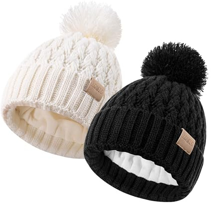 XOMZG Baby Beanie Hats with 2-Pack,Warm Winter Hats for Boys and Girls,Infant Fleece Lined Toddler Baby Hats for 0-36 Month