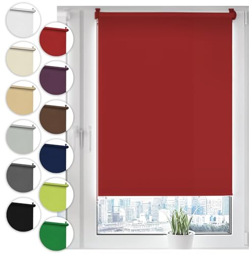 Verdunkelungsrollo Klemmfix ohne Bohren 85cm x 130cm Rot Verdunklungsrollo Fensterrollo Rollo Seitenzugrollo Klemmrollo für Fenster & Tür