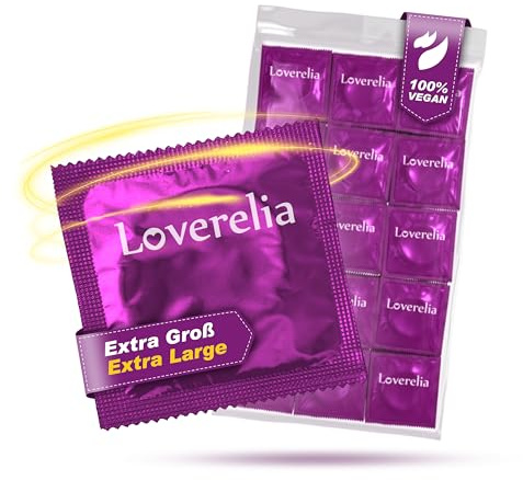 Preservativi Loverelia Extra Large-più spazio e comfort-Ø 56mm-vestibilità perfetta e facile srotolamento-lattice di gomma naturale-vegano-reale al tatto-confezione da 200 (4x50 pezzi)