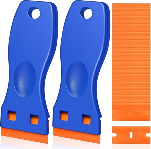 2Pcs Plastic Scraper with 100 Plastic Blades, Plastic Scraper Non-Scratch Scraper Tool Kit, Sticky Remover for Removing Lable, Glue, Decal in The Glass, Window, Floor, Car