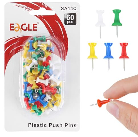 60 Pcs Assorted Color Push Pins – Thumb Tacks for Cork Boards, Maps, and Bulletin Use in Office, Classroom, or Home