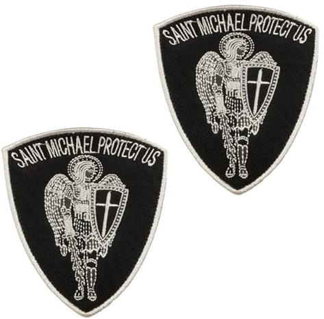 2 parches tácticos bordados de Saint Michael Protect Us del ejército con velcro para motociclista, bolsa, jeans, bolsa, chaleco, chaqueta, sombrero, ropa, brazalete, mochila