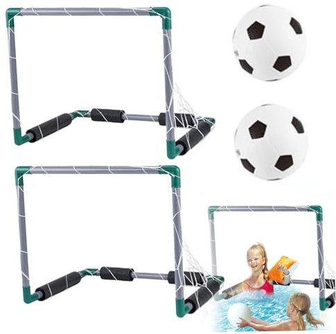 Jorzer Jeux de la Piscine, 2pcs 18.5x14.4x14.4 Objectif de Football Piscine Flottante avec 2 balles Football pour Enfants, Filet en Plastique pour la Natation l'été.
