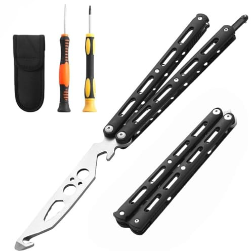 Practice Butterfly Knife Trainer Unsharpened Stainless Steel Dull Blade, ABS Handle & Lock Latch | EDC Flipping, Cosplay, Survival Training Tool, Black