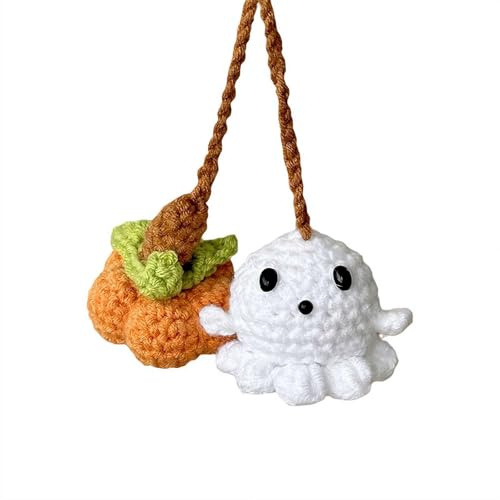 Pendentif fantôme citrouille d'Halloween 2026, accessoires de voiture à suspendre, décoration intérieure en forme de citrouille au crochet et pendentif de voiture pour rétroviseur de voiture