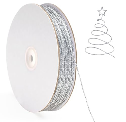 G2PLUS 100M Filo Argento Spago: Spago Natalizio 1.5MM Corda con Rotoli di Carta, Filo Non Elastica per Confezioni Regalo o Ornamenti Alberi di Natale