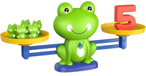 Frog Balance Scale Math Toys, Number Counting Blocks for Kids, Plastic Balance Scale Kindergarten Math Games with Frog, Number and Cards, Montessori Educational Toys for 3 4 5 Year Olds