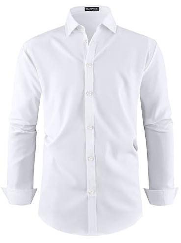 YAOBAOLE Chemise sans Repassage Homme Casual Business Manches Longues Chemise Mariage Coupe Ajustée Bouton de Manchette Tout Blanc M