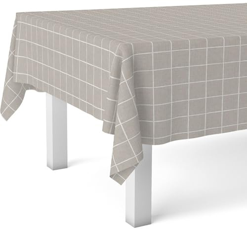 ECOMMERC3 Wachstuch, rechteckig, Größe 180 x 140 cm, Stil, Haltbarkeit und einfache Reinigung für Ihren Tisch, fleckenabweisende und wasserdichte Wachstuch-Tischdecke - Quadrat Beige