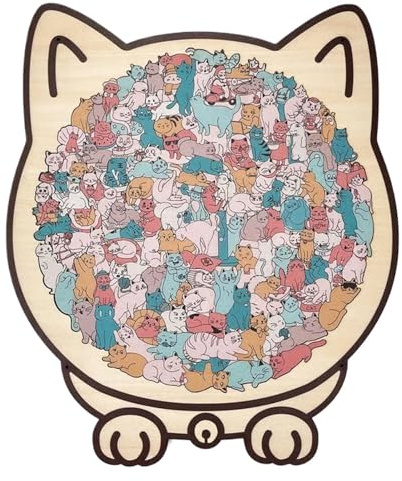 Puzzle en Bois en Forme De Chat De Couleur Morandi De 135 Pièces – Puzzle en Forme De Chat, Encadré par D'a-dorables Puzzles De Co-ntour De Chats – Cadeaux Créatifs pour Les Amateurs De Chats