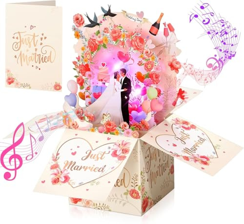 Tarjeta de boda con música y luz, tarjeta de boda 3D desplegable para novia y novio, regalos de boda para hija, mejor amigo, hermano y hermana