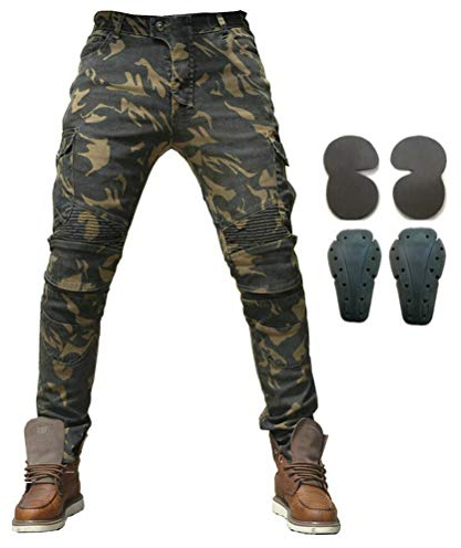 Män motorcykel ridning skyddsbyxor denim jeans med rustning 4 x knäskydd, Kamouflage, 37W x 32L