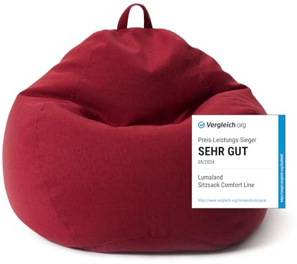 Lumaland Poltrona a Sacco Comfort Line - M - 70x80x50 cm - Bean Bag Interno ed Esterno per Giardino, Salotto, Balcone - Pouf Elegante e Morbido Outdoor & Indoor - Rosso