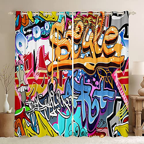 Tende per finestra, con stampa colorata di graffiti, per camera da letto e salotto, per bambini e ragazzi, stile hip hop, tende in stile hipster, 116,8 x 137,2 cm (larghezza x lunghezza)