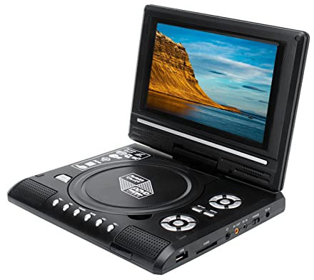 Plyisty Lecteur DVD Portable avec Écran Rotatif 7,8'',écran orientable sur 270 degrés, Batterie Rechargeable Intégrée,Accepte USB/CD/AV in/Out, pour Voyage Longue Distance(Noir)(EU)