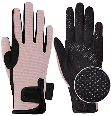 ChinFun Women's Horse Riding Gloves Stretchable Equestrian Gloves Breathable Horseback Lady Youth Girls Outdoor Cycling Light Pink S