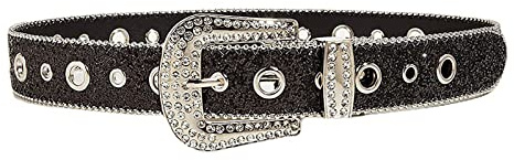 JowTreex Damen Herren Strass-Gürtel, Bling Western Cowgirl Cowboy Nieten Leder Gürtel Diamant Taillengürtel für Jeans Hosen, Schwarz , Taille 28-35