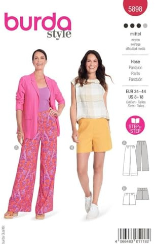 burdastyle Schnittmuster 5898 | Hose und Short zum selber nähen | Damen, Gr. 34-44 | Nählevel: mittel