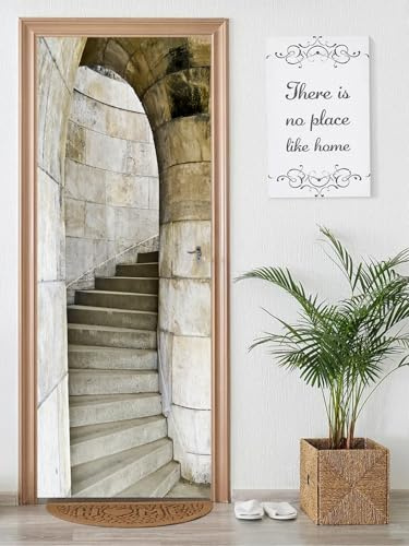 FLFK 3D Door Mural Peel and Stick 85x215cm - Stone Stairs Self-Adhesive Door Stickers Wallpaper Wall Poster Decal for Bedroom Home Decor(2Pcs/Set)