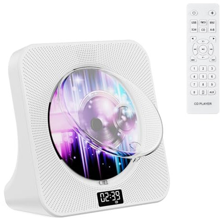 Gueray Lecteur CD de Bureau Bluetooth Home Lecteur CD Mural Haut-parleurs Lecteur CD Portable avec Casque USB Jack FM Radio HiFi Lecteur CD Boombox avec Télécommande écran LCD Cadeau pour Enfants