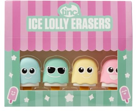 Tinc - Gommes En Forme de Sucettes Glacées S4, Lot de 4, Couleurs Vives, Accessoires de Bureau Originaux, Fournitures Scolaires Créatives, Cadeaux Amusants pour Enfants et Adultes