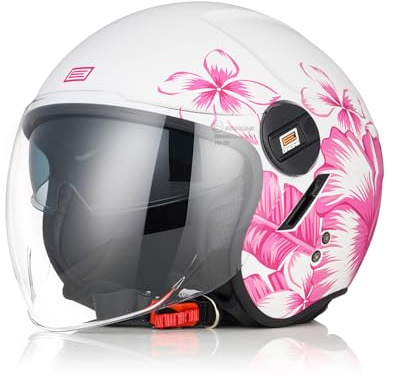 ORIGINE Casco Moto Jet Casco Moto Abierto Scooter con Doble Visera Homologado ECE 2206 (Summertime Matt Fuxia White, L)