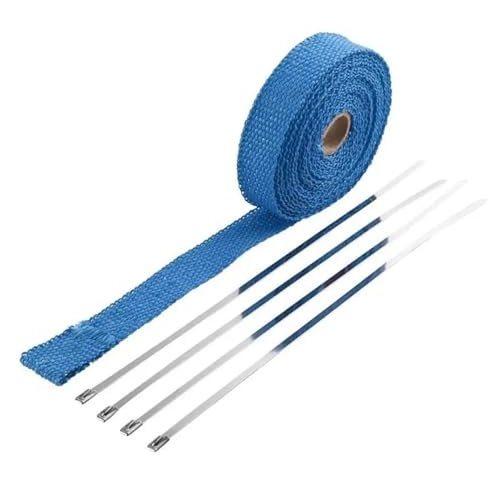 OZLCUA Hitzeschutzband Auspuff 5m Motorrad Auspuffrohr Header Wrap Hitzebeständiges Tuch Auto Modifikation Universal Isolierband Motorschutz Auspuff-Verpackung(Blue)